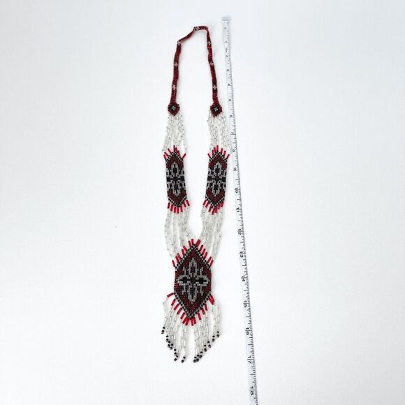 Handmade Womens Ukrainian Style Statement Pendant Beaded Necklace Red Black - Picture 4 of 4